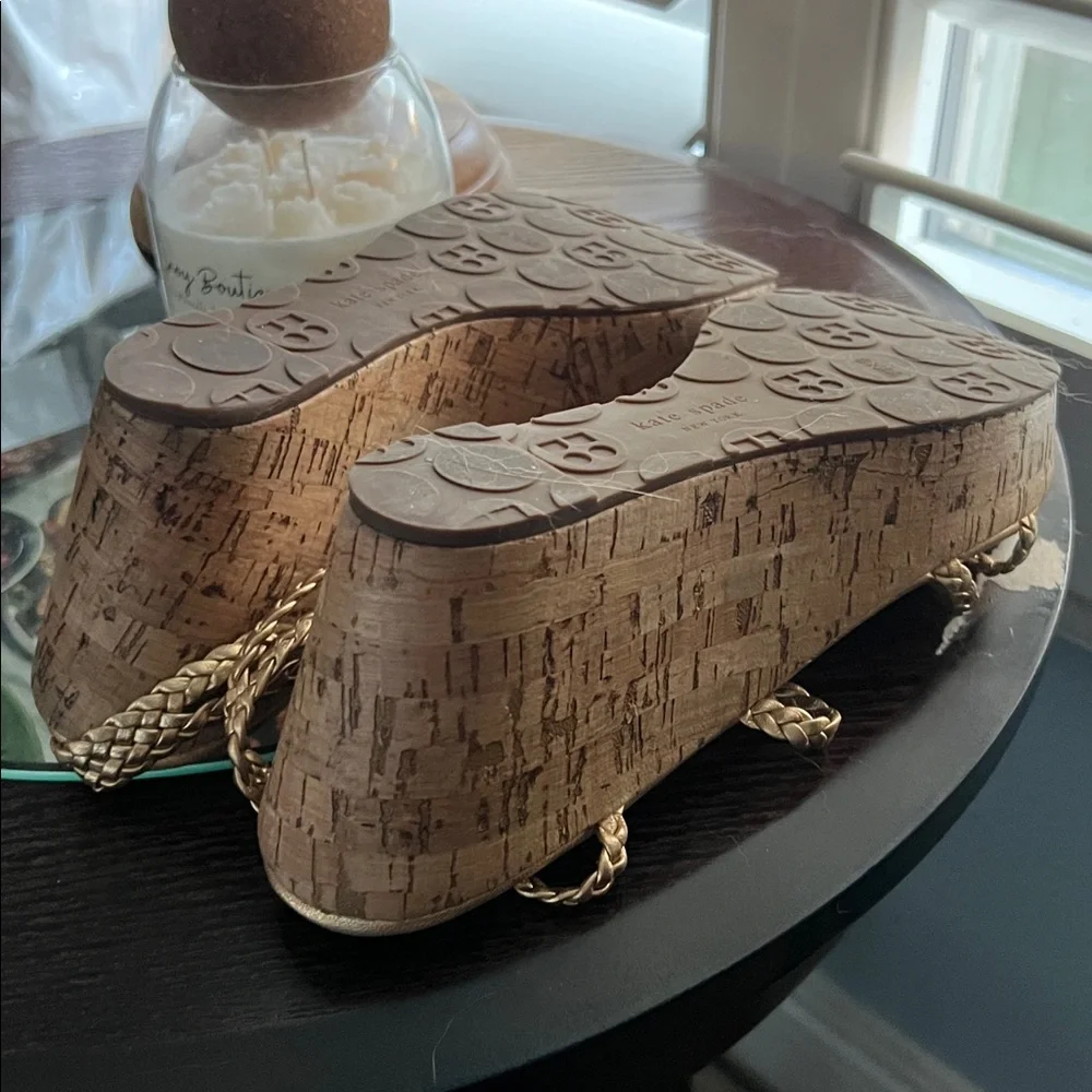 🛑 1 hour. Like New, Kate Spade, 8.5, Braided Gold Wedges (worn once for an hour) - Picture 4 of 5